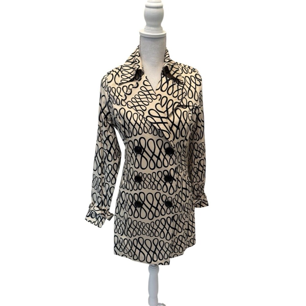 Vertigo Paris Luxery Lightweight Double Breast Abstract Print Trench Coat
